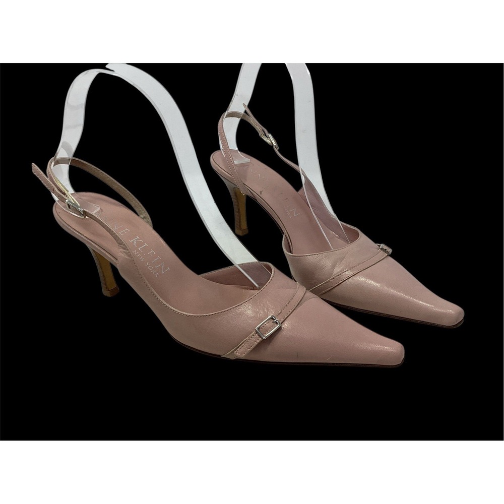 Ann Klein Vtg Pink Leather Pointed Toe 3" Heel Sling Backs Made In Italy 8.5 N